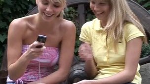 Blondes with perfect tits have gorgeous lesbian sex outdoors