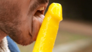Sensual juvenile guy blowing a dick shaped ice cream