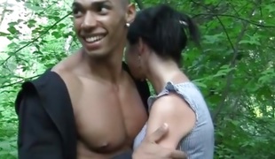 Sexy russian raven-haired pounded in the woods